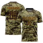Custom Camo Brown-Gold Sublimation Salute To Service Soccer Uniform Jersey photo 1