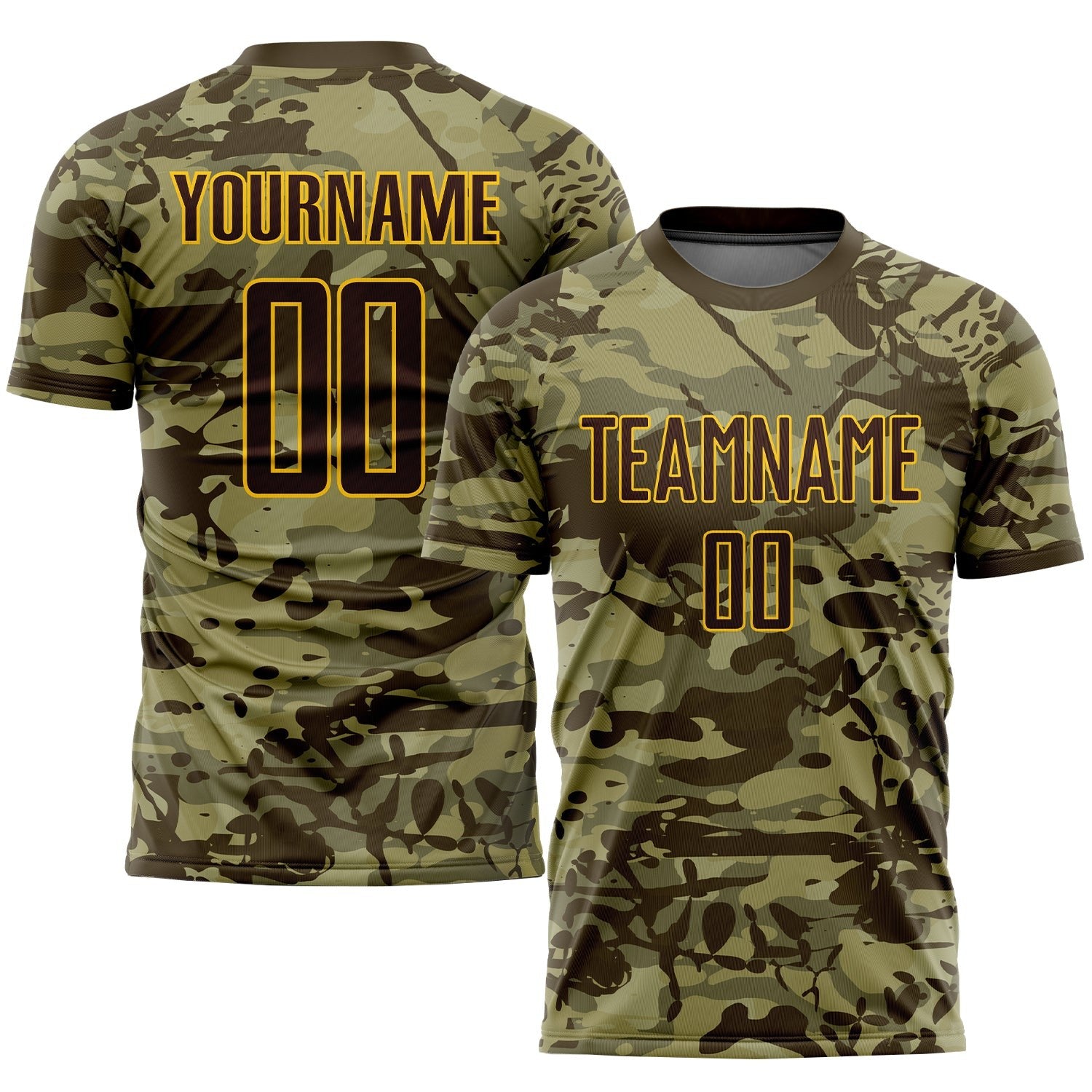 Custom Camo Brown-Gold Sublimation Salute To Service Soccer Uniform Jersey photo 1