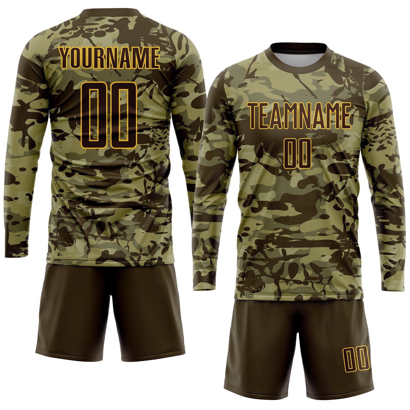 Custom Camo Brown-Gold Sublimation Salute To Service Soccer Uniform Jersey photo 4