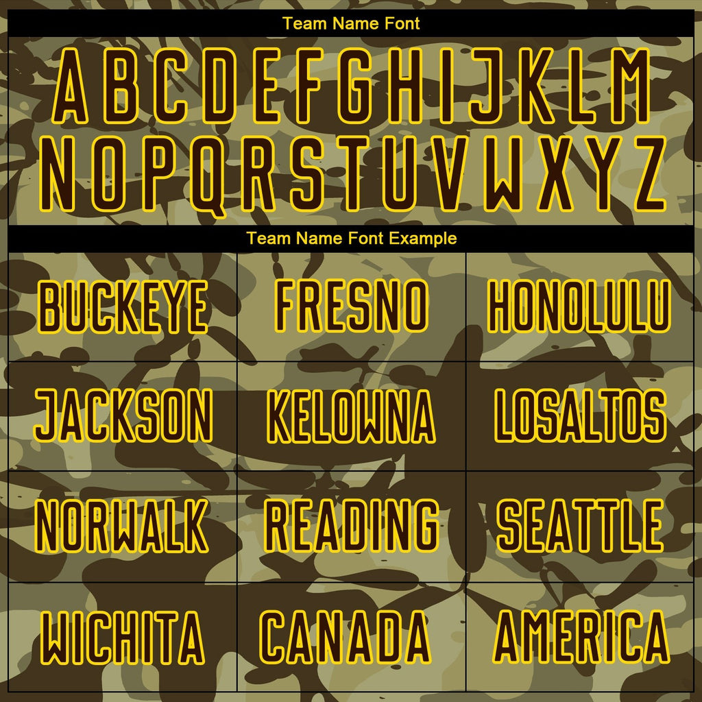 Custom Camo Brown-Gold Sublimation Salute To Service Soccer Uniform Jersey photo 6