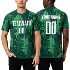 Custom Camo White-Kelly Green Sublimation Salute To Service Soccer Uniform Jersey worn front and back