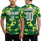 Custom Camo White-Kelly Green Sublimation Salute To Service Soccer Uniform Jersey worn front and back