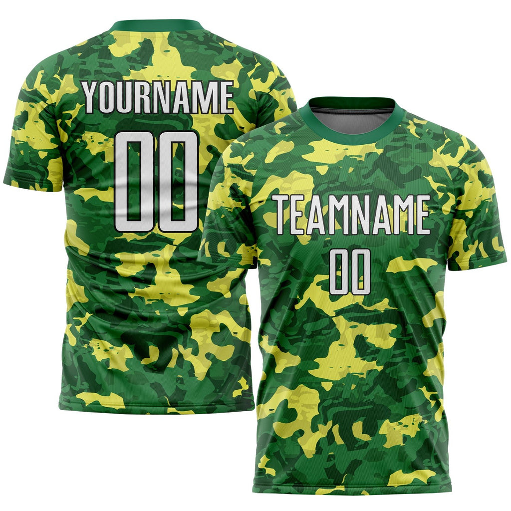 Custom Camo White-Kelly Green Sublimation Salute To Service Soccer Uniform Jersey