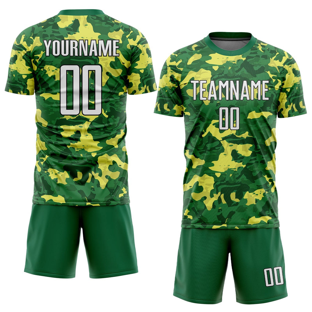 Custom Camo White-Kelly Green Sublimation Salute To Service Soccer Uniform Jersey photo 2