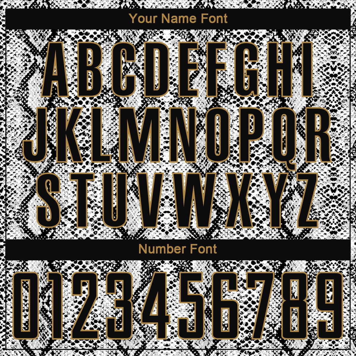 Custom Black Black-Old Gold Sublimation Snakeskin Soccer Uniform Jersey photo 4