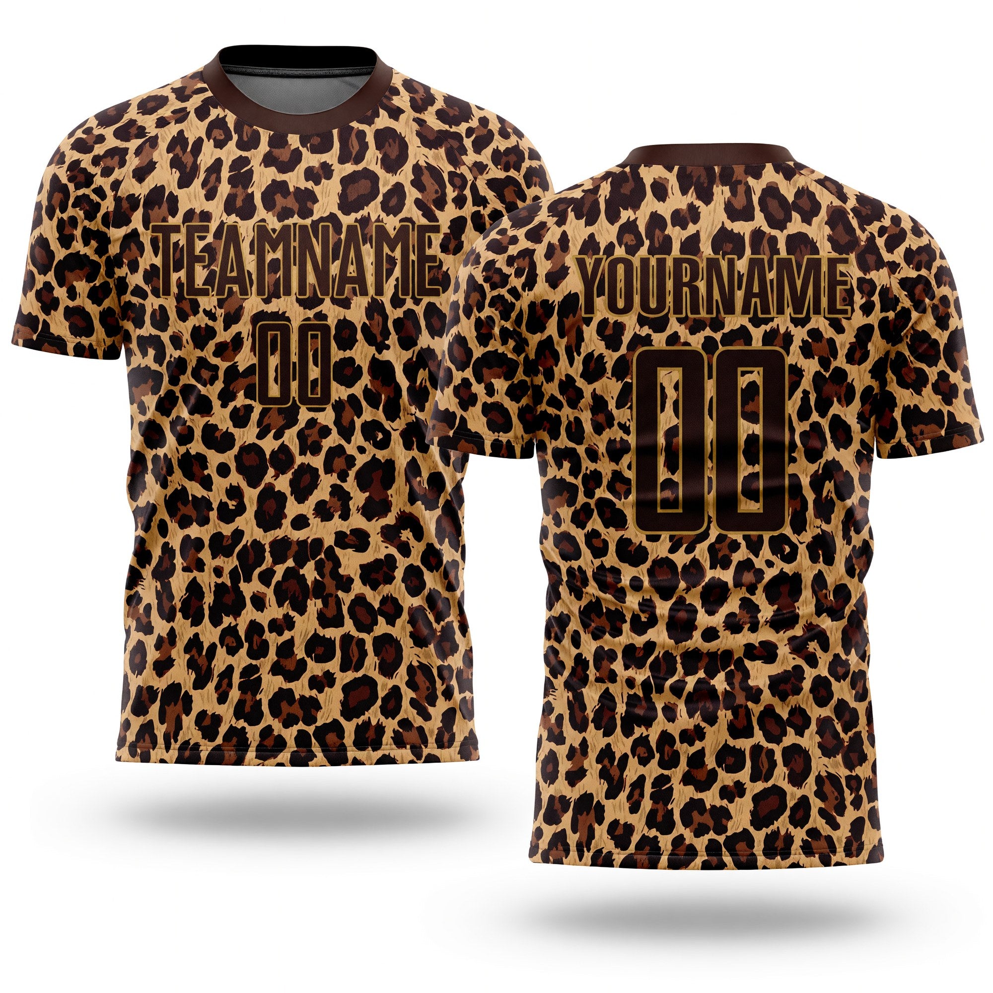 Custom Brown Brown-Old Gold Sublimation Leopard Soccer Uniform Jersey