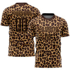 Custom Brown Brown-Old Gold Sublimation Leopard Soccer Uniform Jersey photo 1