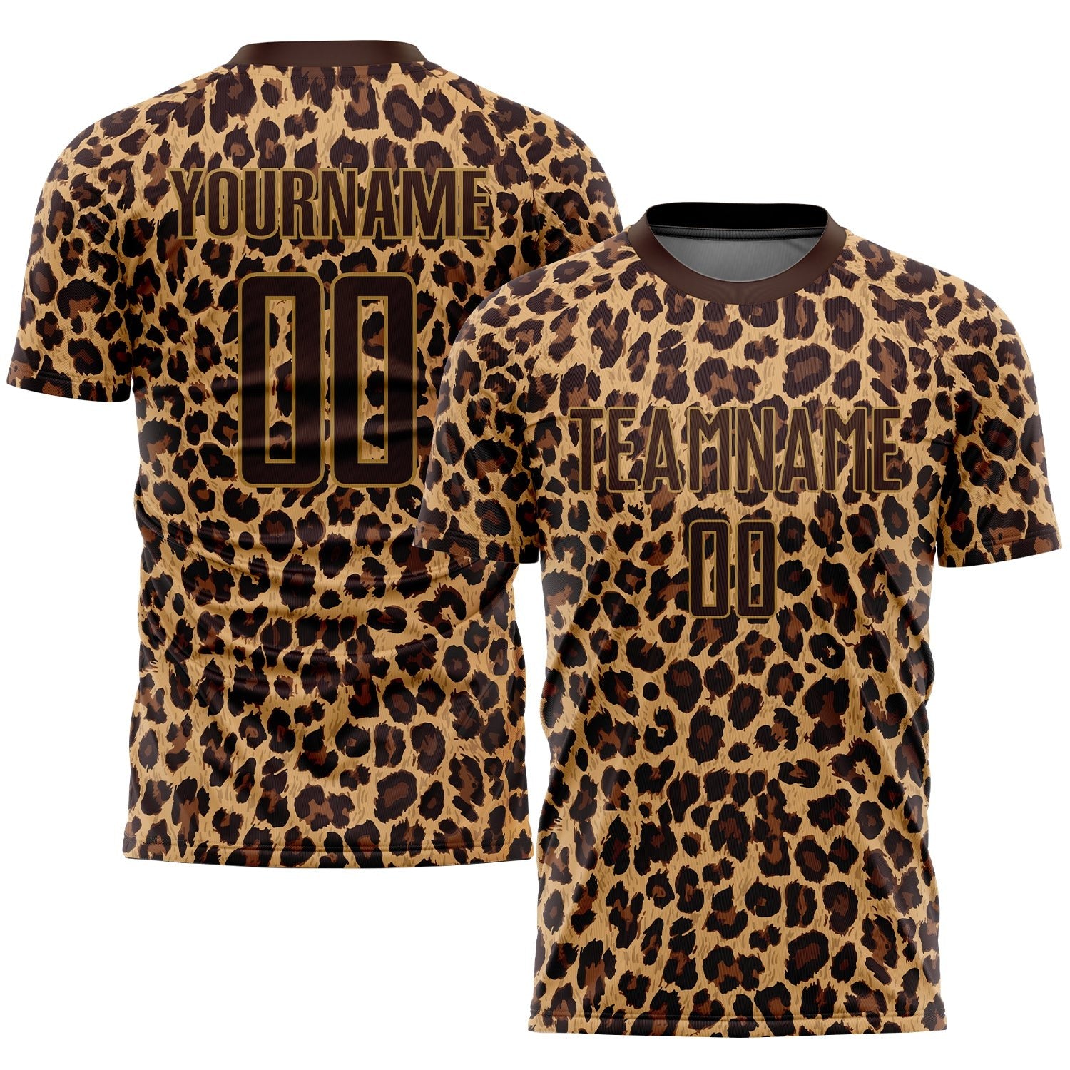 Custom Brown Brown-Old Gold Sublimation Leopard Soccer Uniform Jersey photo 1