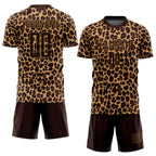 Custom Brown Brown-Old Gold Sublimation Leopard Soccer Uniform Jersey photo 2
