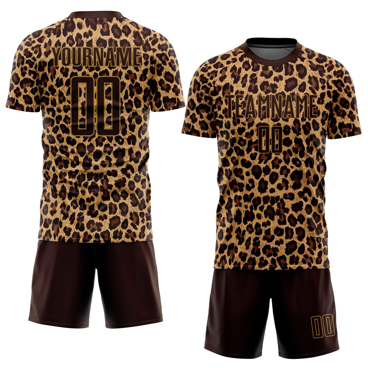 Custom Brown Brown-Old Gold Sublimation Leopard Soccer Uniform Jersey photo 2
