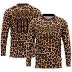 Custom Brown Brown-Old Gold Sublimation Leopard Soccer Uniform Jersey photo 3