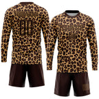 Custom Brown Brown-Old Gold Sublimation Leopard Soccer Uniform Jersey photo 4
