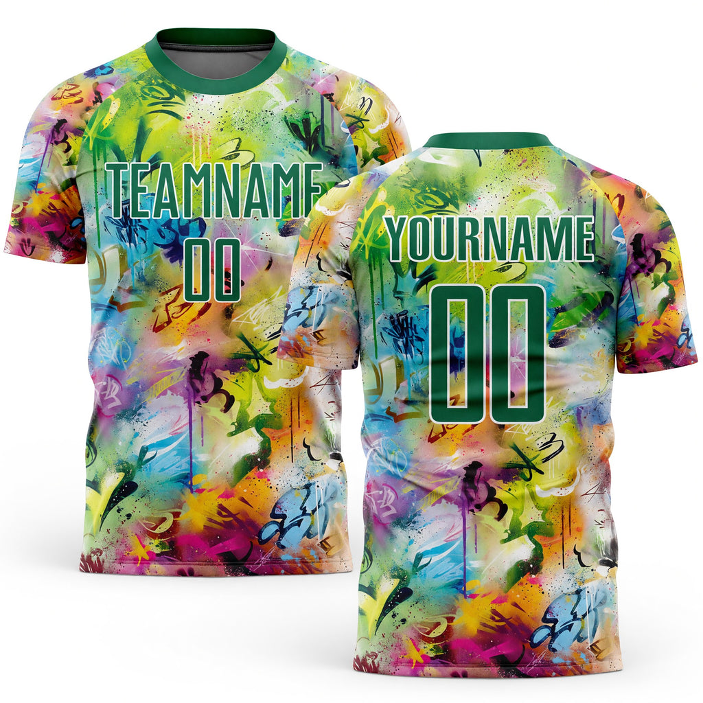 Custom Graffiti Pattern Kelly Green-White Sublimation Soccer Uniform Jersey
