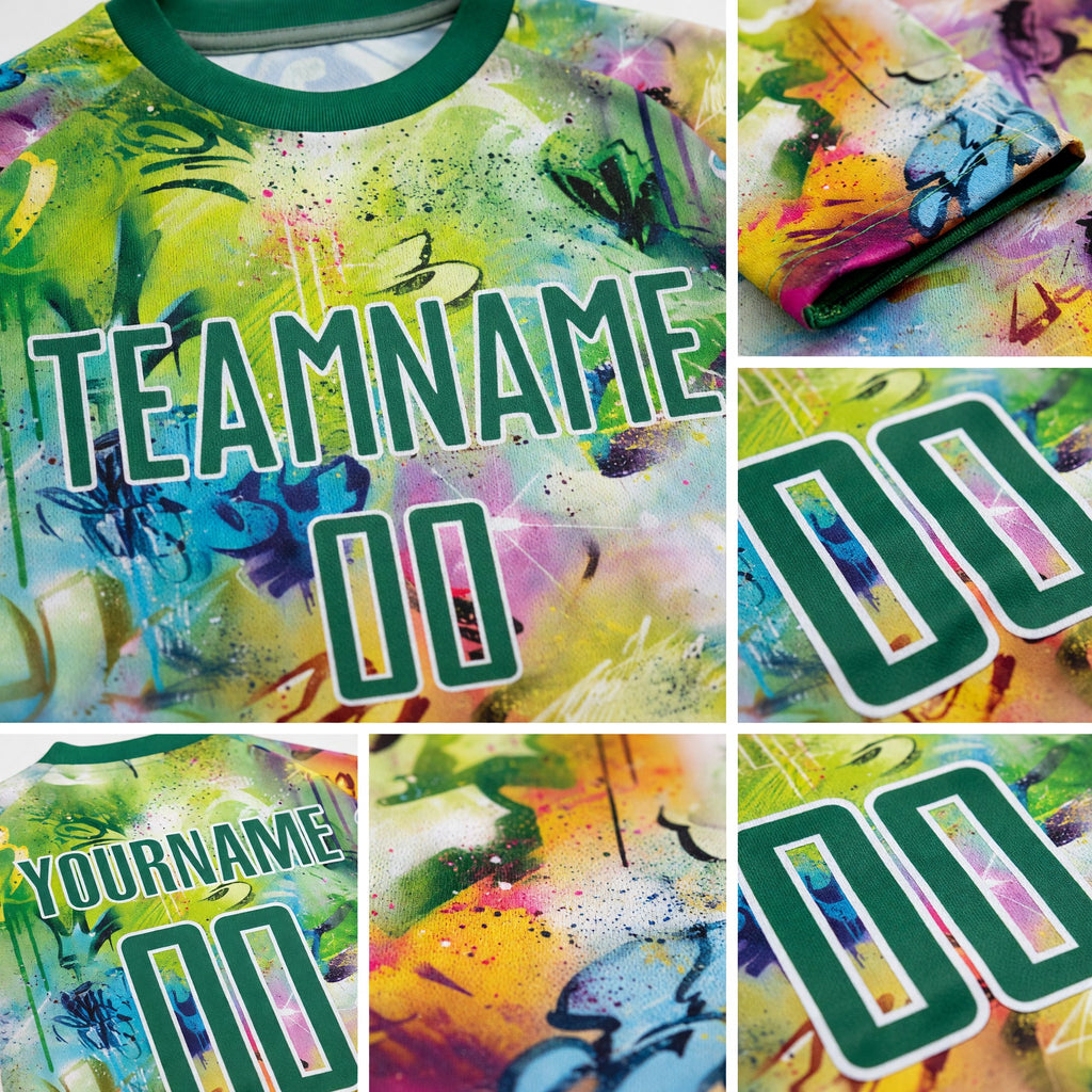 Custom Graffiti Pattern Kelly Green-White Sublimation Soccer Uniform Jersey detail