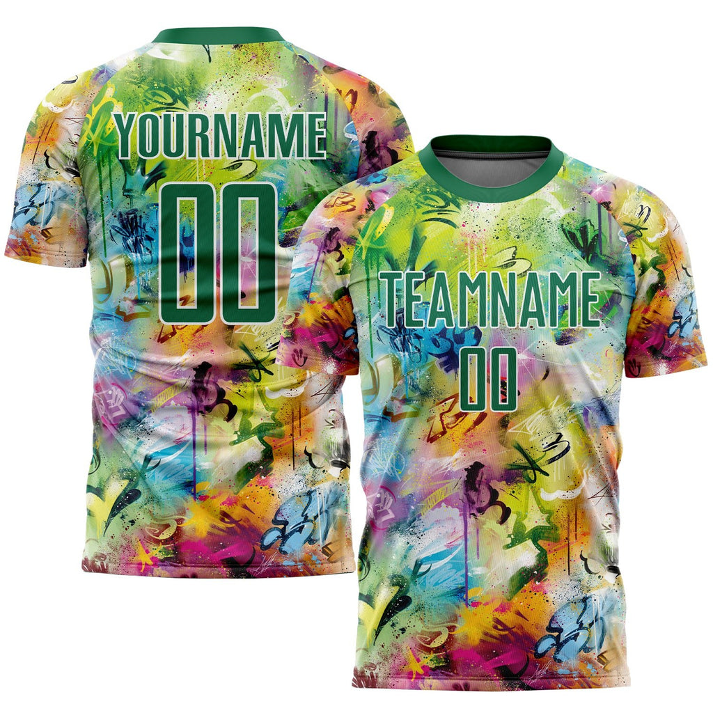 Custom Graffiti Pattern Kelly Green-White Sublimation Soccer Uniform Jersey photo 1
