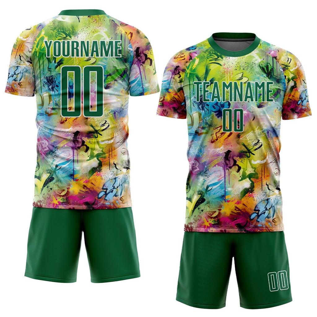 Custom Graffiti Pattern Kelly Green-White Sublimation Soccer Uniform Jersey photo 2