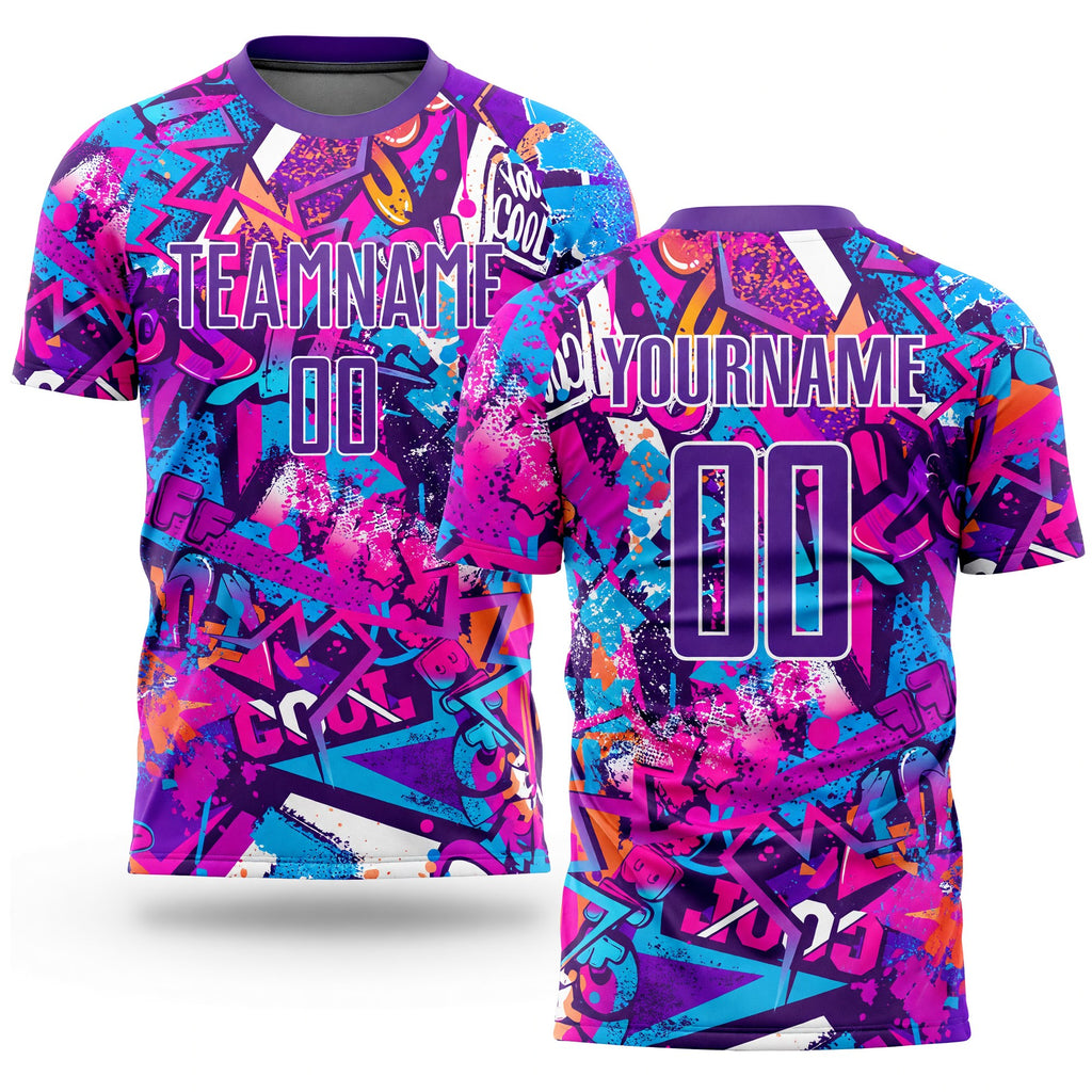 Custom Graffiti Pattern Purple-White Sublimation Soccer Uniform Jersey
