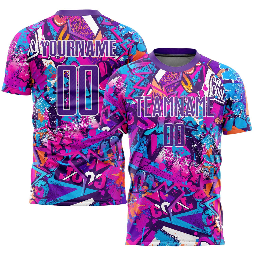 Custom Graffiti Pattern Purple-White Sublimation Soccer Uniform Jersey photo 1