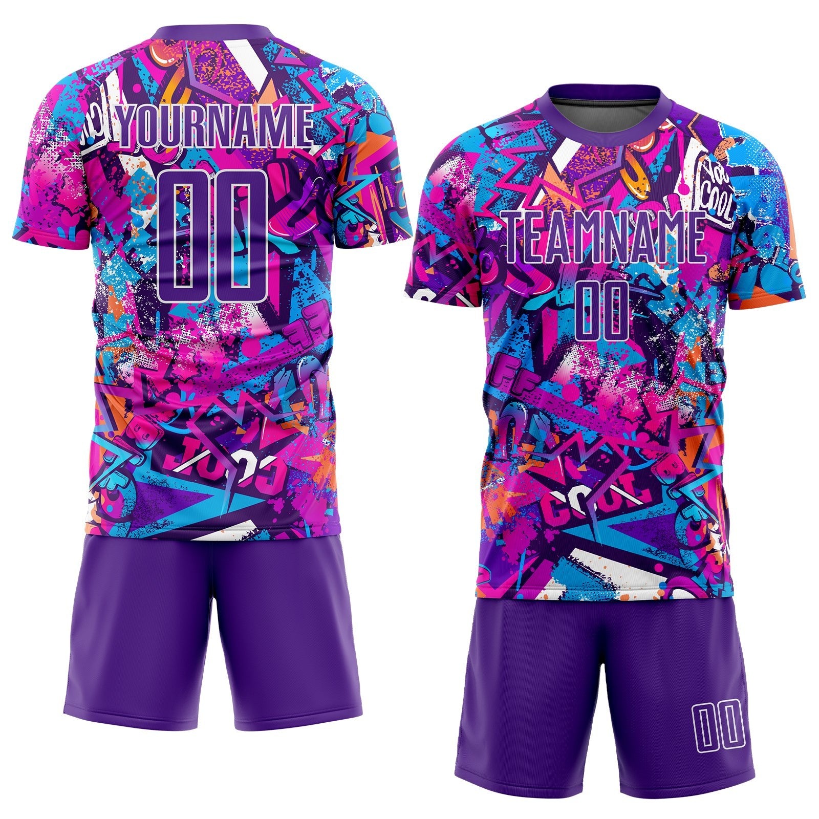 Custom Graffiti Pattern Purple-White Sublimation Soccer Uniform Jersey photo 2