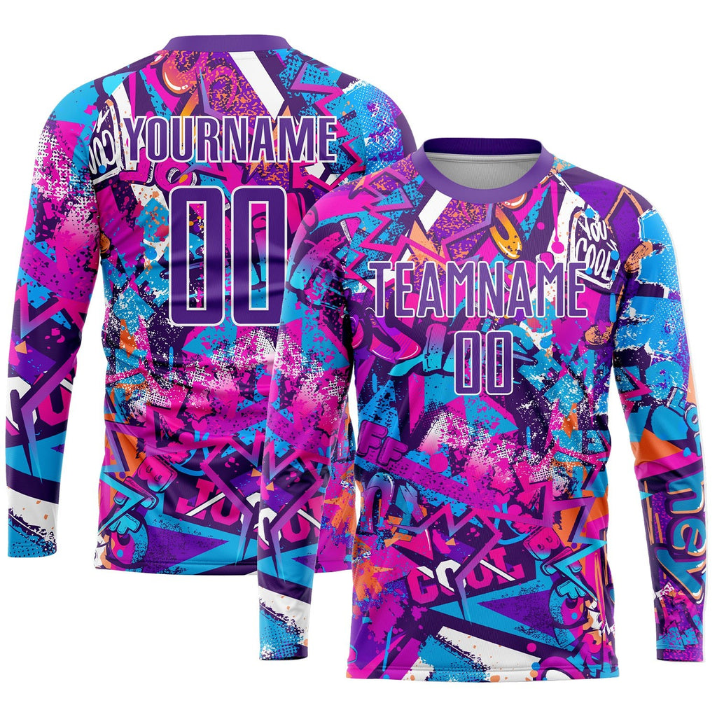 Custom Graffiti Pattern Purple-White Sublimation Soccer Uniform Jersey photo 3