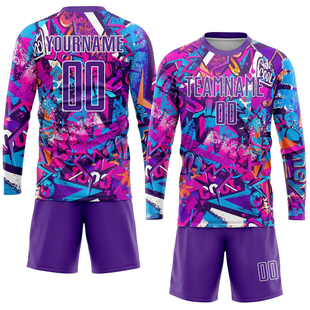 Custom Graffiti Pattern Purple-White Sublimation Soccer Uniform Jersey photo 4