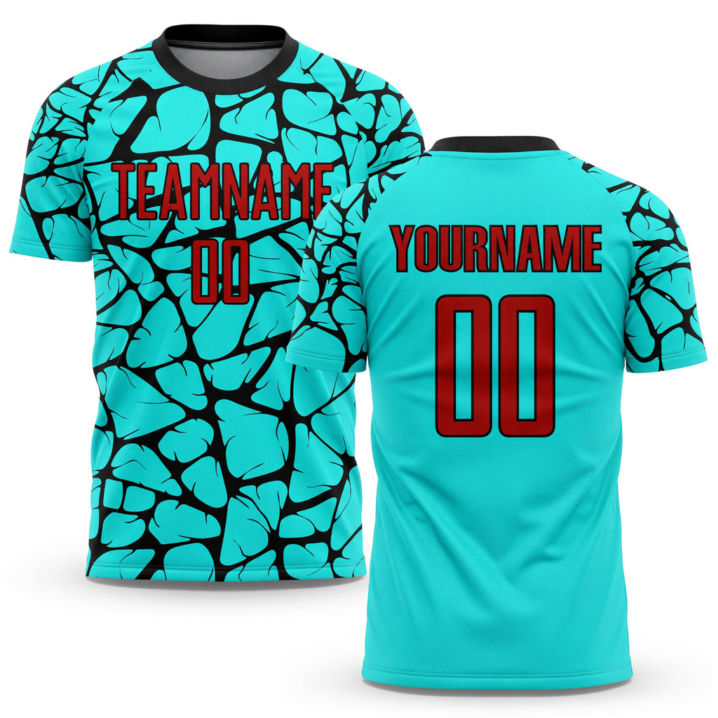 Custom Aqua Red-Black Sublimation Soccer Uniform Jersey