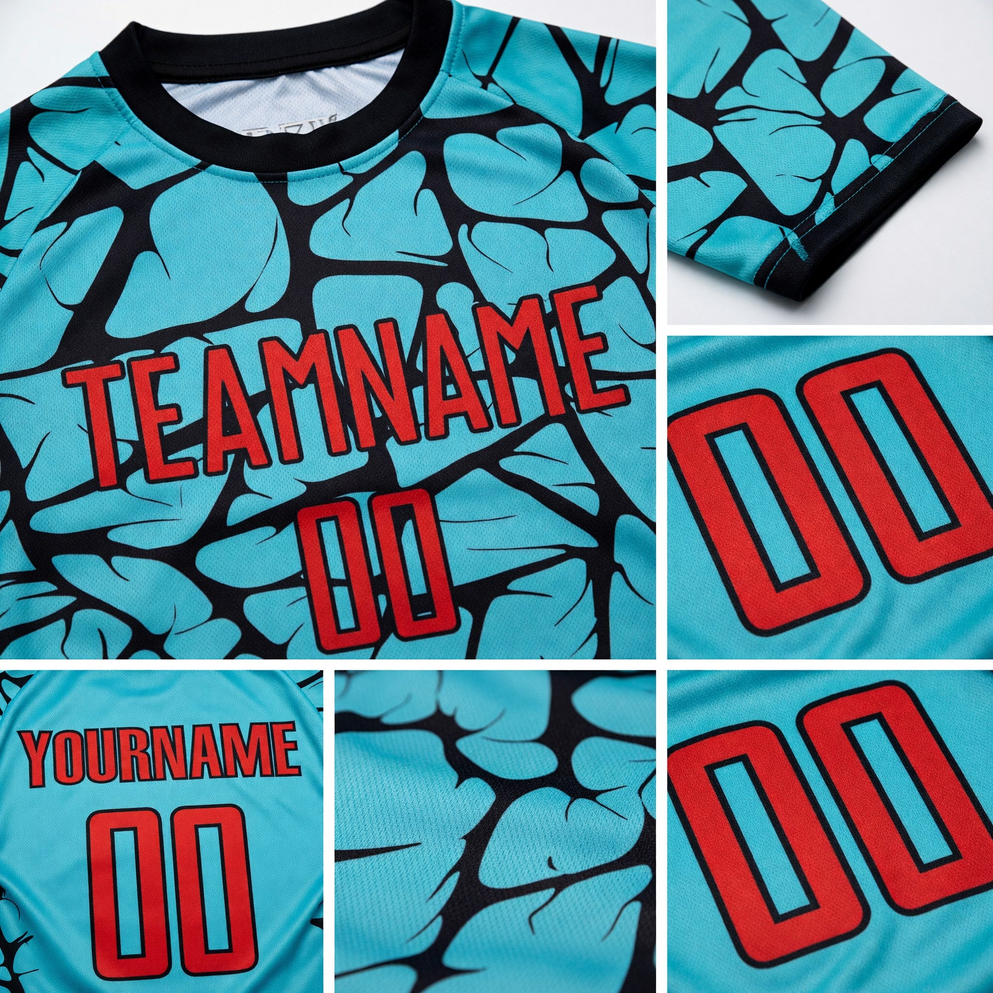 Custom Aqua Red-Black Sublimation Soccer Uniform Jersey detail