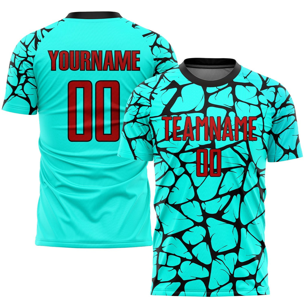 Custom Aqua Red-Black Sublimation Soccer Uniform Jersey photo 1