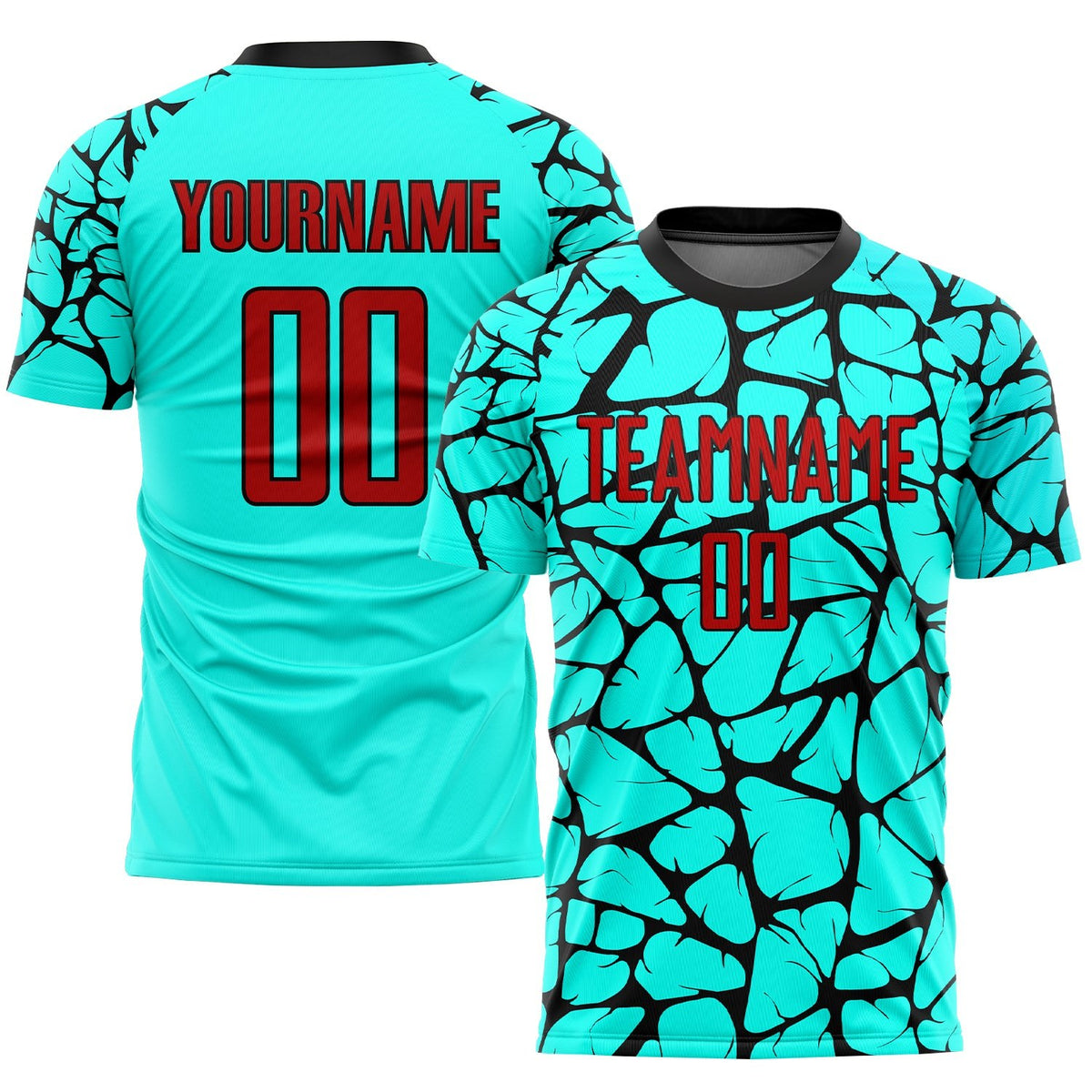 Custom Aqua Red-Black Sublimation Soccer Uniform Jersey photo 1