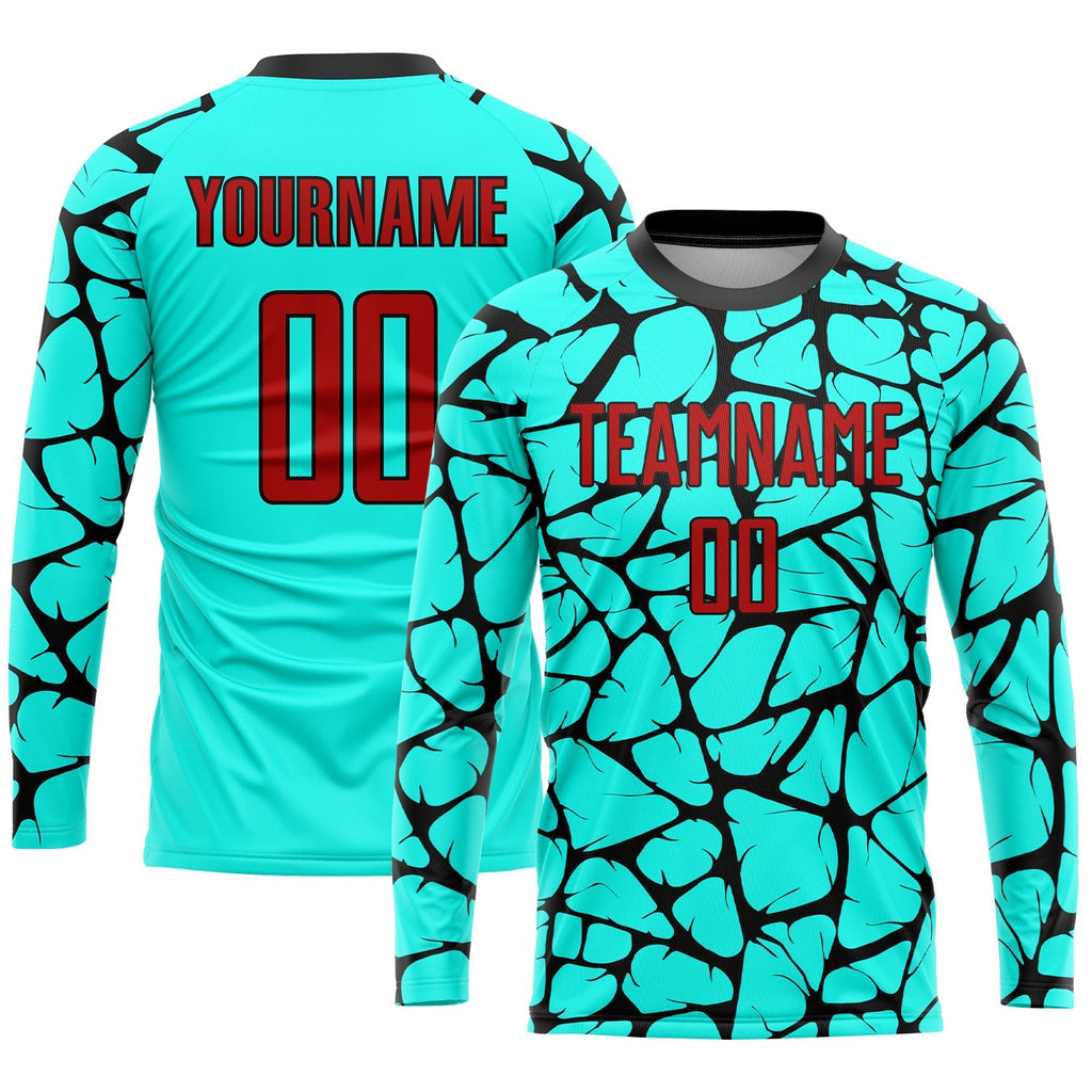 Custom Aqua Red-Black Sublimation Soccer Uniform Jersey photo 2