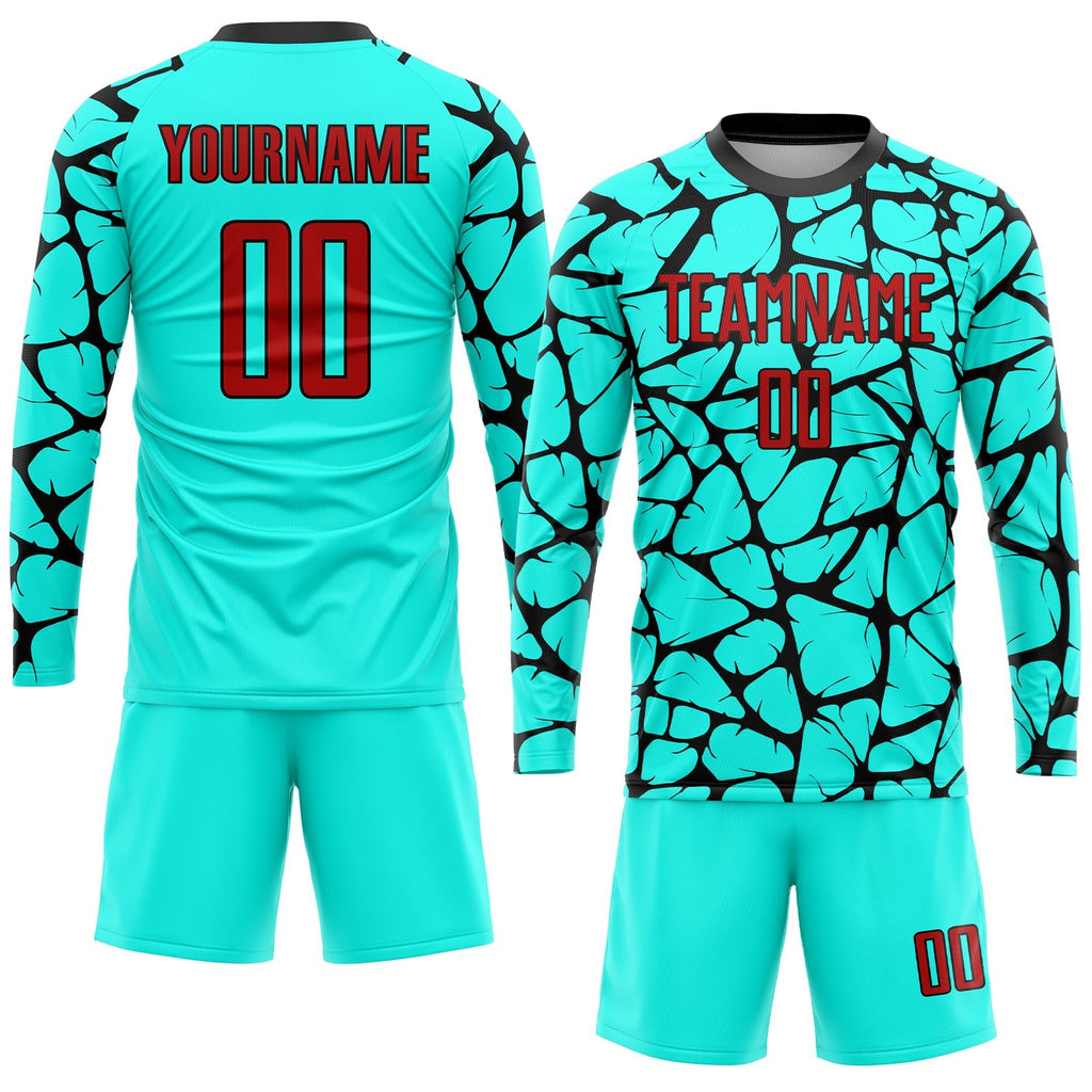 Custom Aqua Red-Black Sublimation Soccer Uniform Jersey photo 3