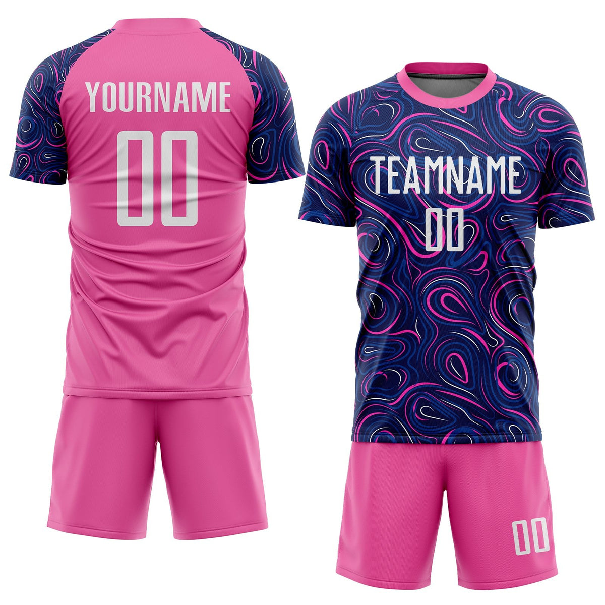 Custom Navy White-Pink Sublimation Soccer Uniform Jersey photo 2