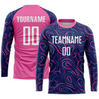 Custom Navy White-Pink Sublimation Soccer Uniform Jersey photo 3