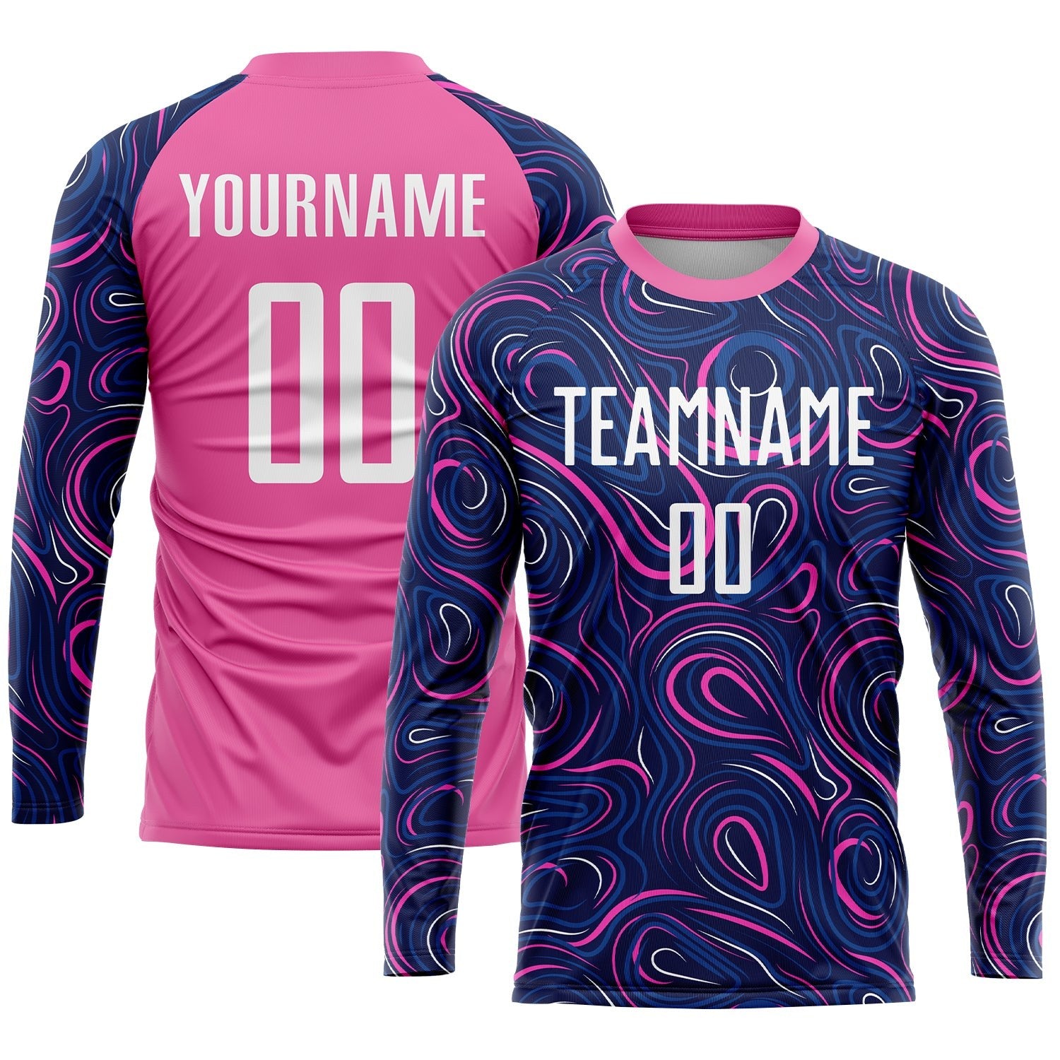 Custom Navy White-Pink Sublimation Soccer Uniform Jersey photo 3