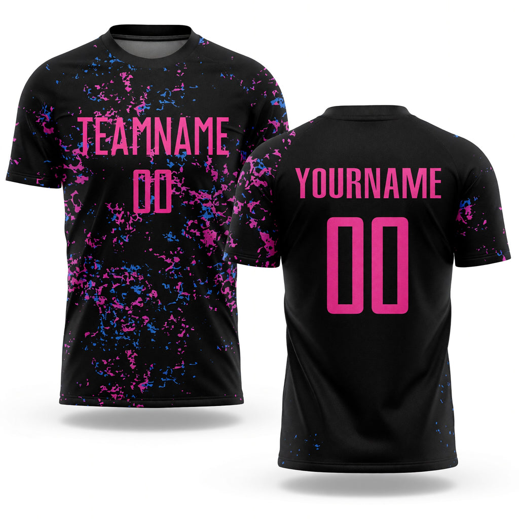 Custom Black Pink-Light Blue Sublimation Soccer Uniform Jersey