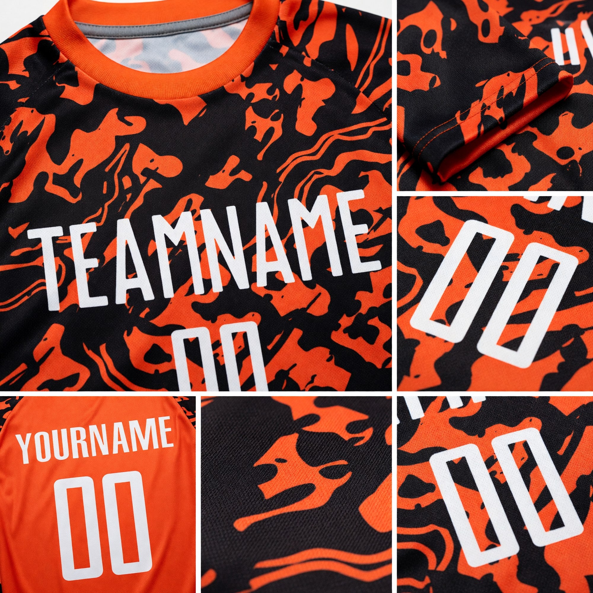 Custom Orange White-Black Sublimation Soccer Uniform Jersey detail