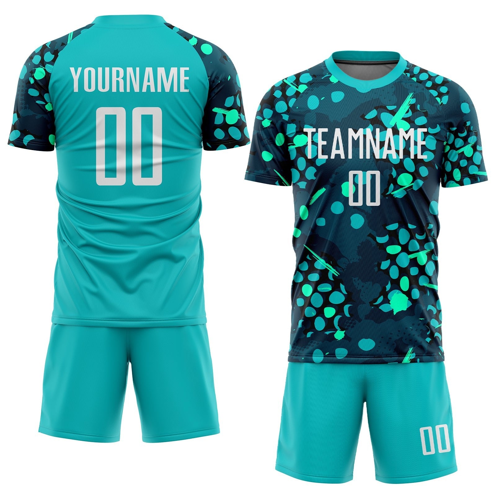 Custom Aqua White-Navy Sublimation Soccer Uniform Jersey photo 2