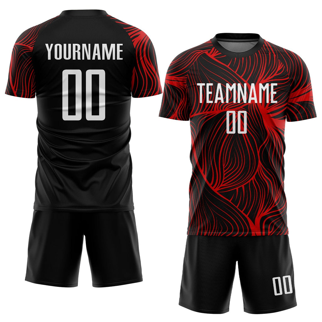 Custom Black White-Red Sublimation Soccer Uniform Jersey photo 2