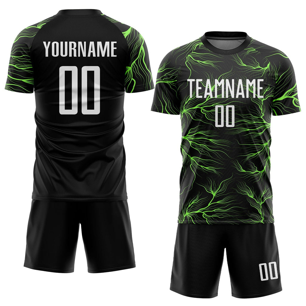 Custom Black White-Neon Green Sublimation Soccer Uniform Jersey photo 2