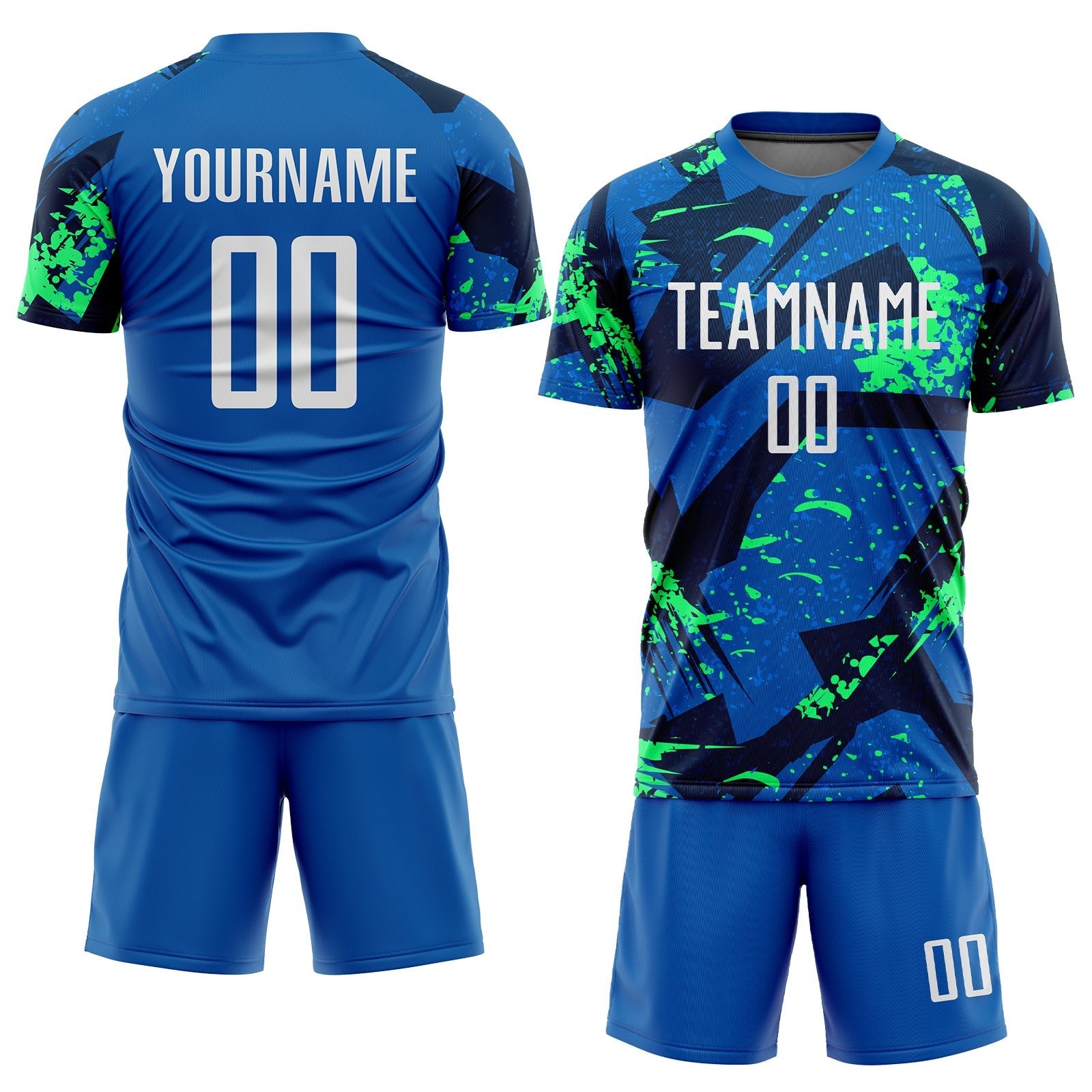 Custom Royal White-Neon Green Sublimation Soccer Uniform Jersey photo 2