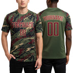 Custom Olive Crimson-Vegas Gold Sublimation Salute To Service Soccer Uniform Jersey worn front and back