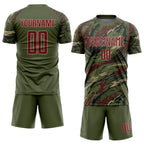 Custom Olive Crimson-Vegas Gold Sublimation Salute To Service Soccer Uniform Jersey photo 2
