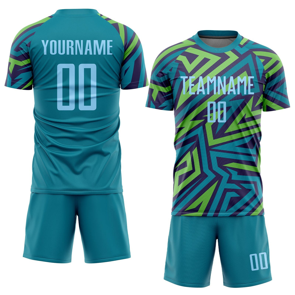Custom Teal Light Blue-Kelly Green Sublimation Soccer Uniform Jersey photo 2