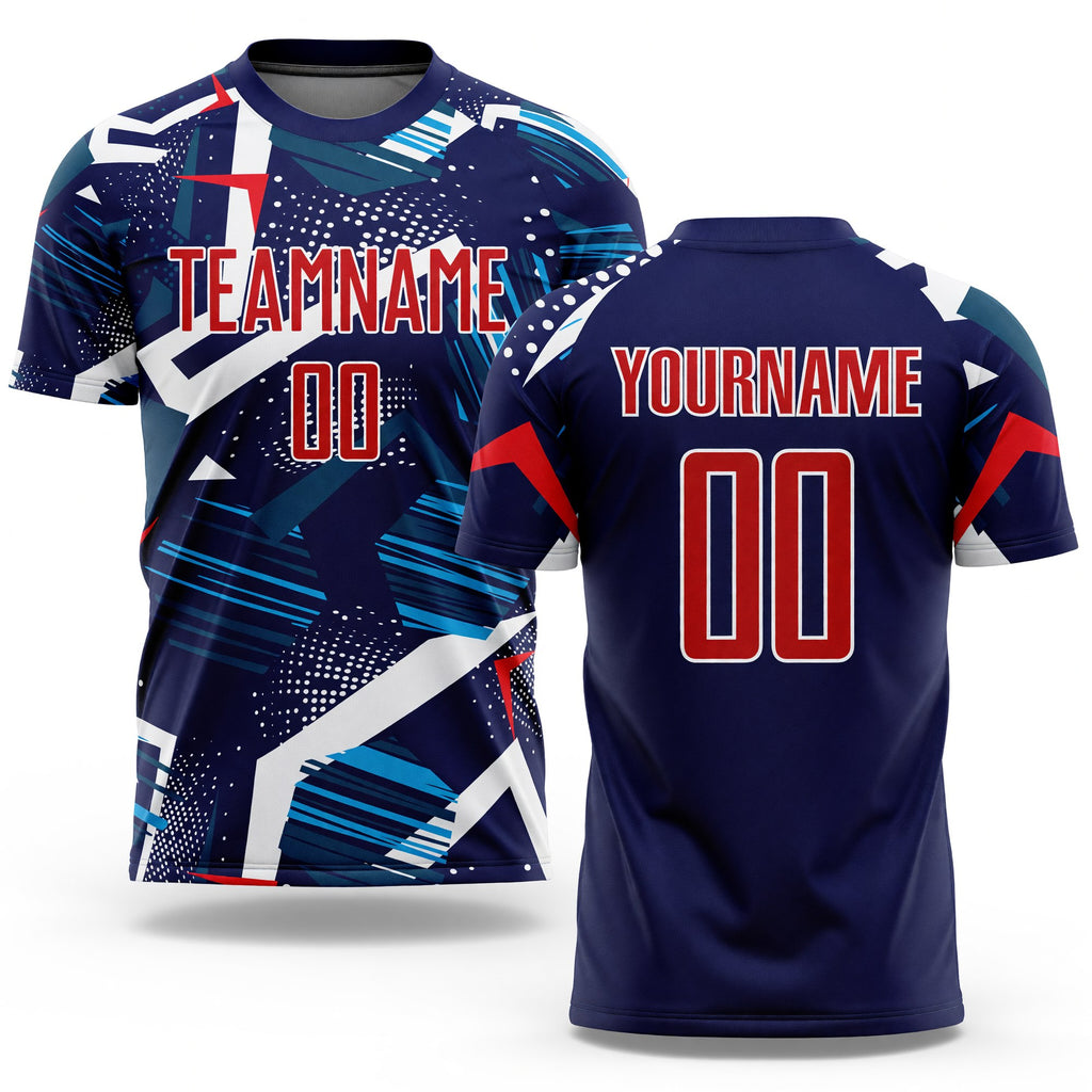 Custom Navy Red-White Sublimation Soccer Uniform Jersey