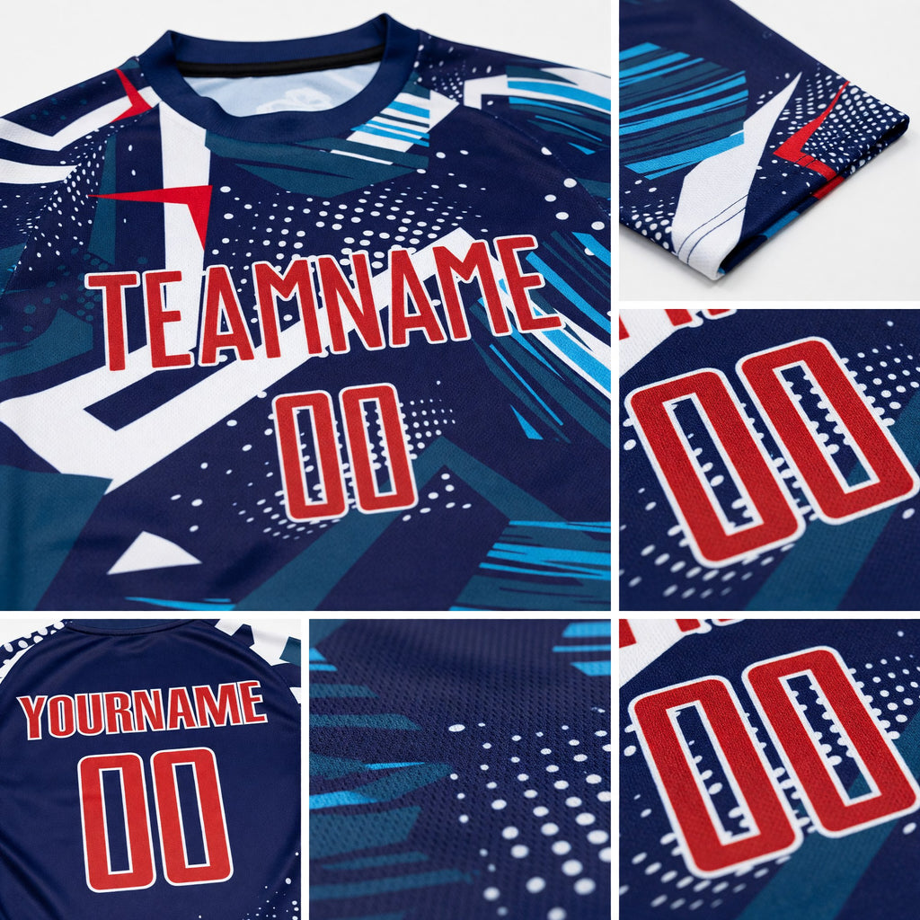 Custom Navy Red-White Sublimation Soccer Uniform Jersey detail