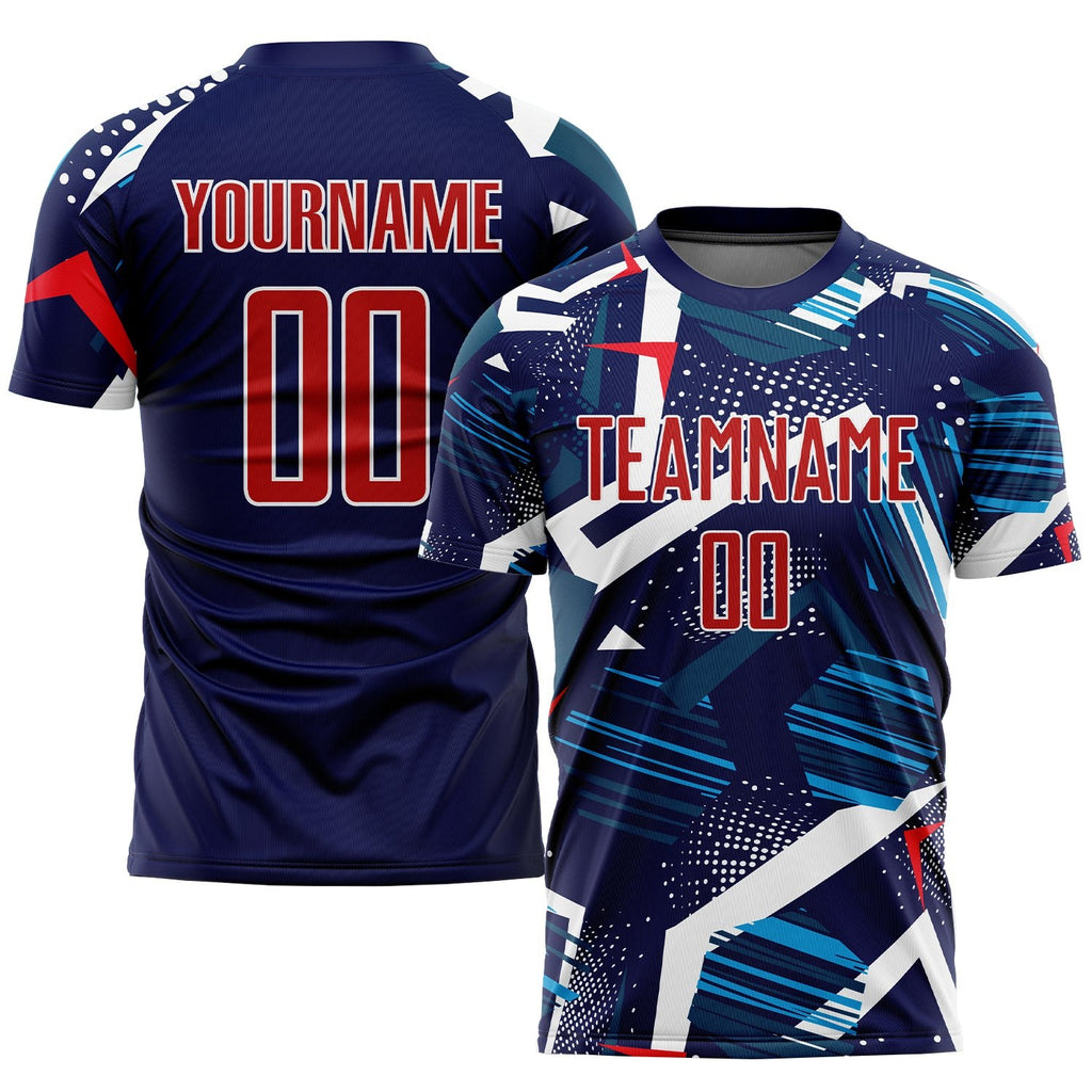 Custom Navy Red-White Sublimation Soccer Uniform Jersey photo 1