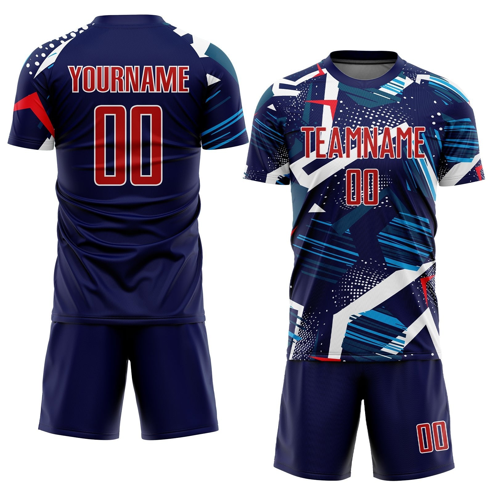 Custom Navy Red-White Sublimation Soccer Uniform Jersey photo 2