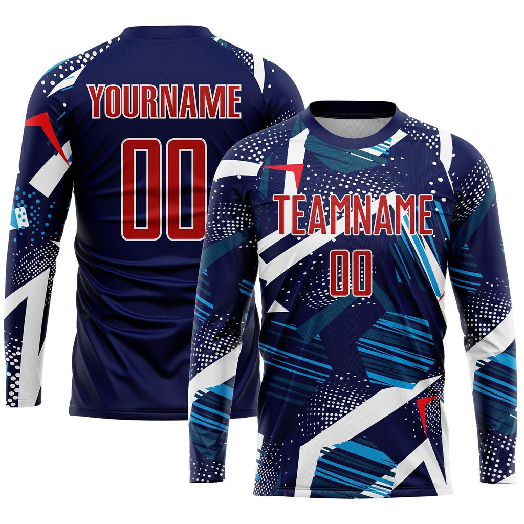 Custom Navy Red-White Sublimation Soccer Uniform Jersey photo 3