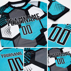 Custom Aqua Black-White Sublimation Soccer Uniform Jersey detail