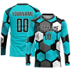 Custom Aqua Black-White Sublimation Soccer Uniform Jersey photo 1